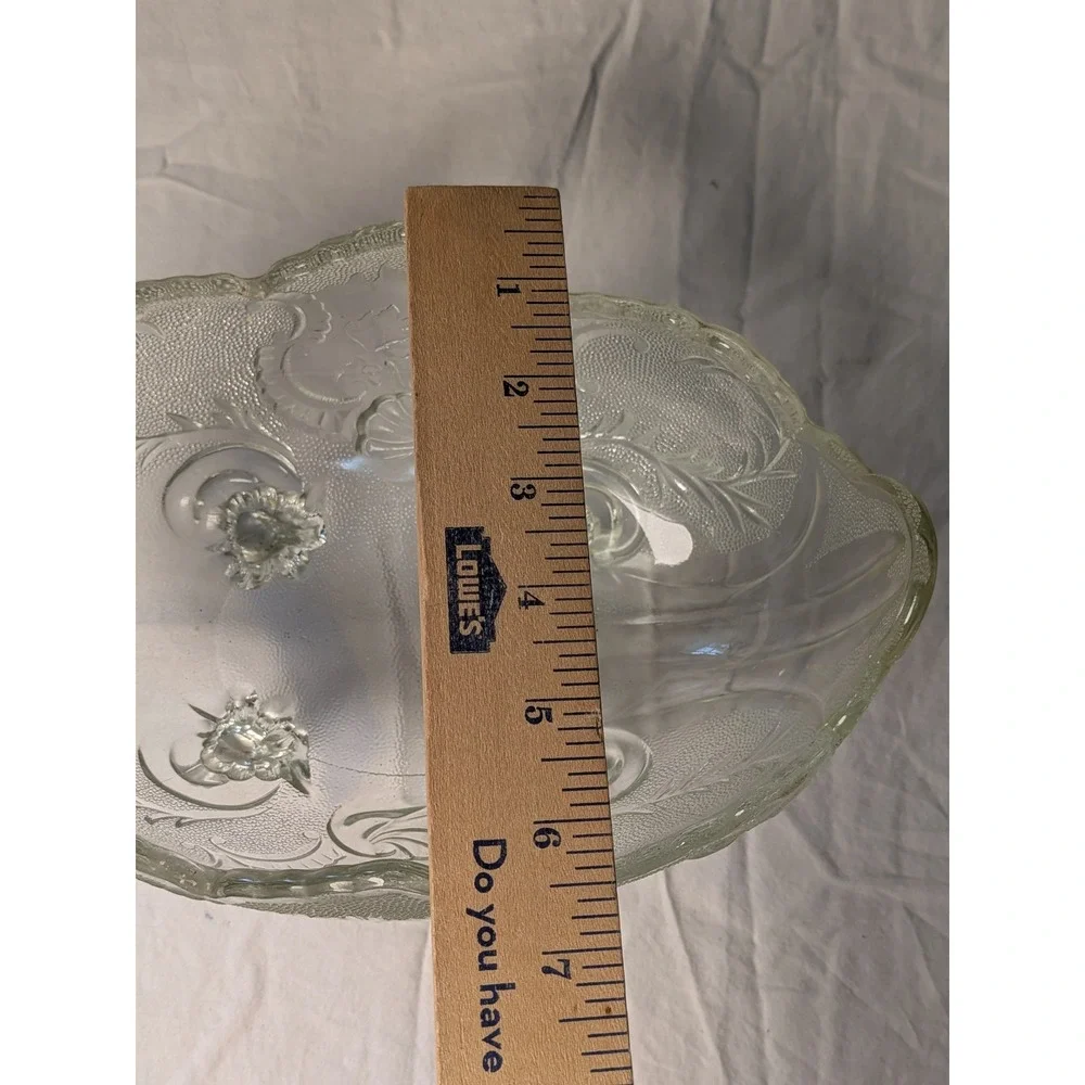 Vintage jeanette clear glass lombardi‎ depression footed fruit bowl scallopped
